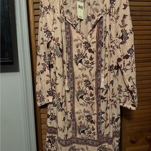 Lucky Brand Boho Floral Midi Dress in Cream and Brown